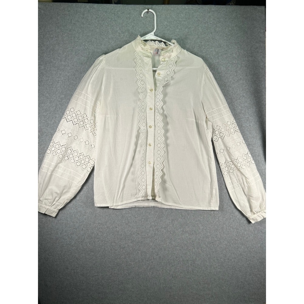 Vintage Giesswein Austria White Cotton Lace Blouse Womens Small Trachten Dirndl